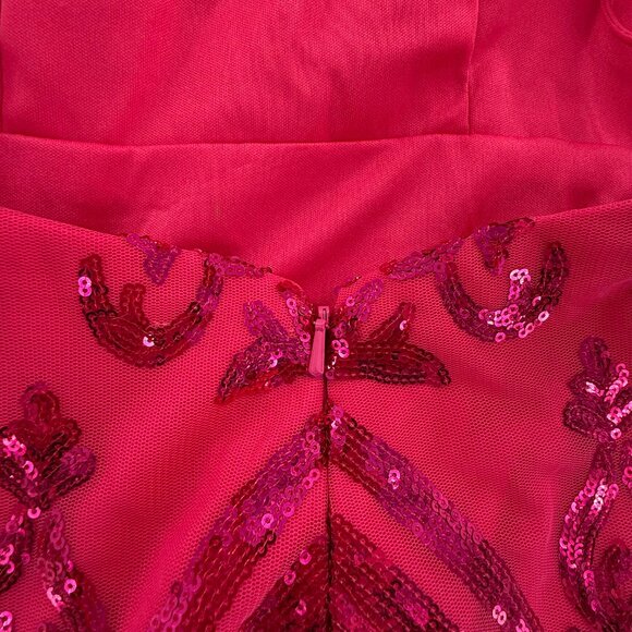 Pink Sequin Mini Dress Tie Open Back Cocktail, Party, Prom Size 2 Small Zipper - Picture 13 of 14